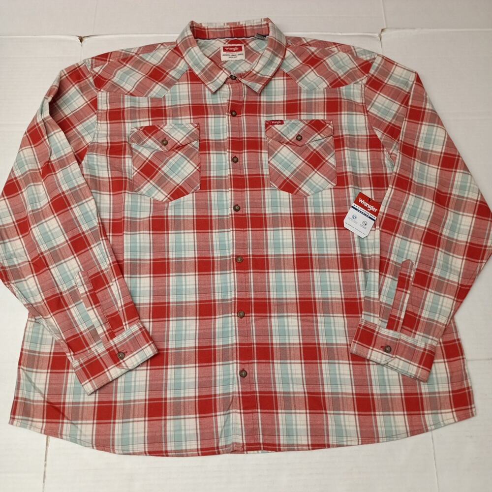 Wrangler Cowboy Wash Shirt Men's Size 3XL Red Sky Blue Plaid